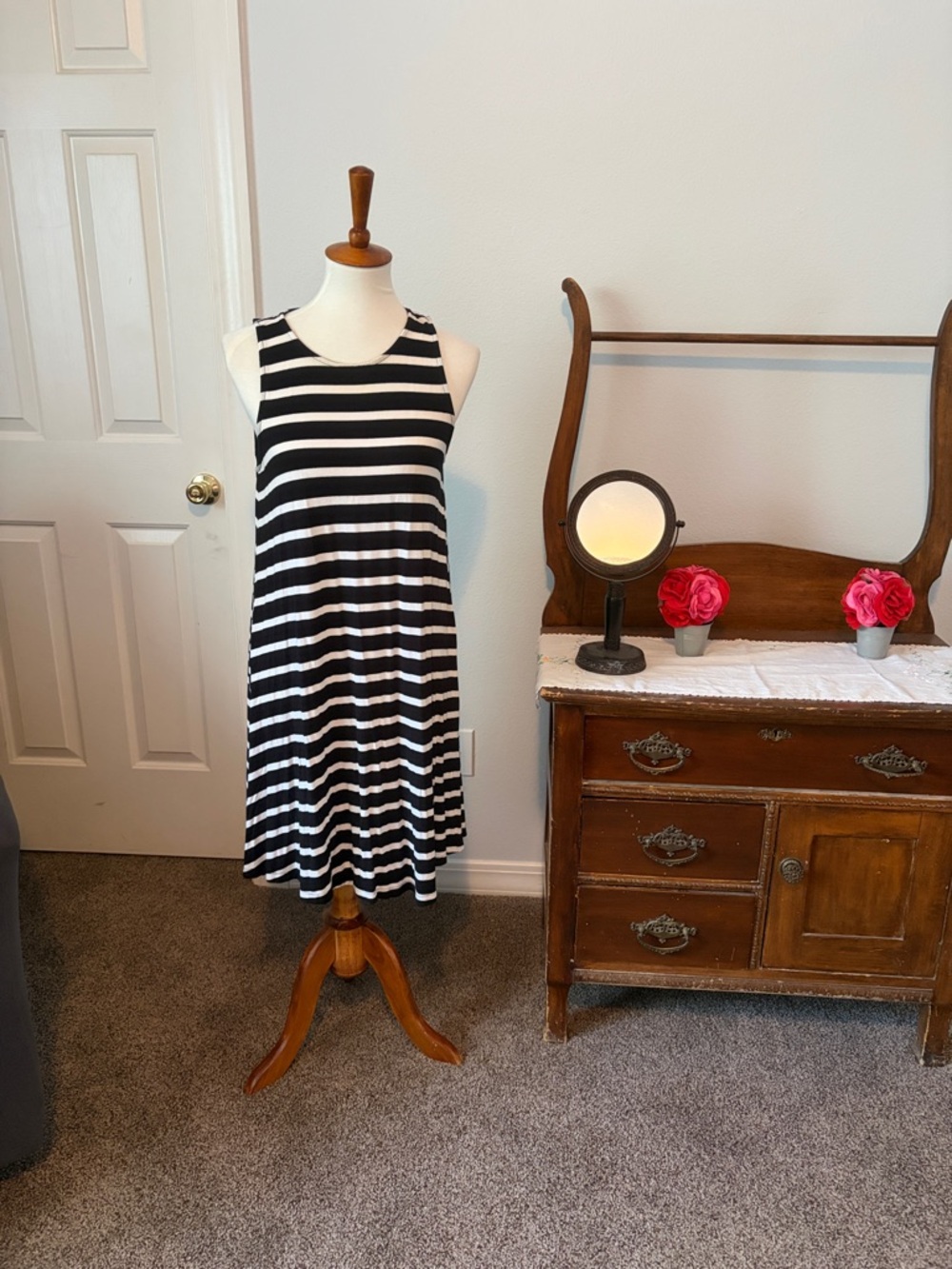 Old Navy Black and White Striped Sleeveless Swing Dress